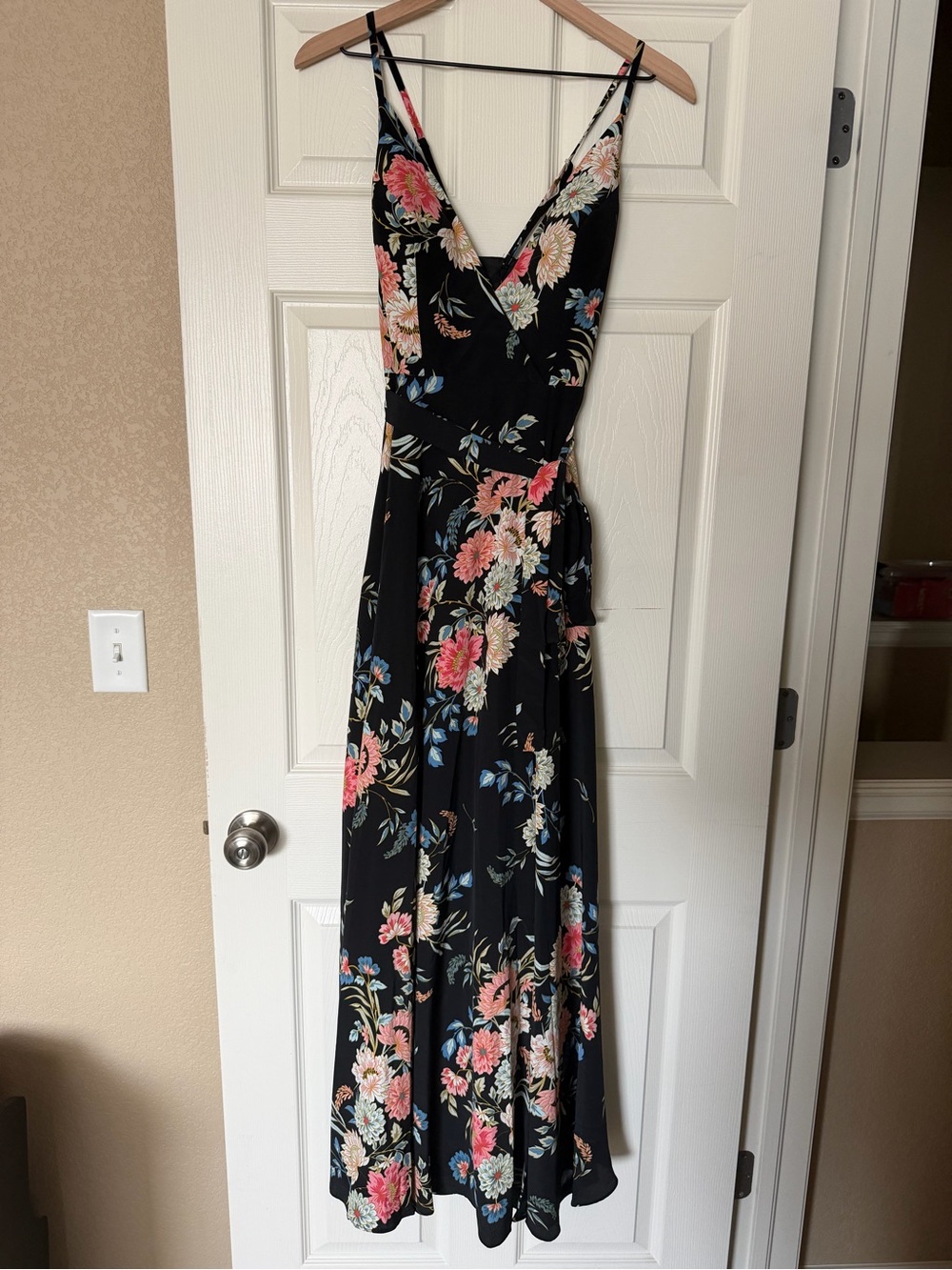 JJs House Black Floral Spaghetti-Strap Maxi Dress